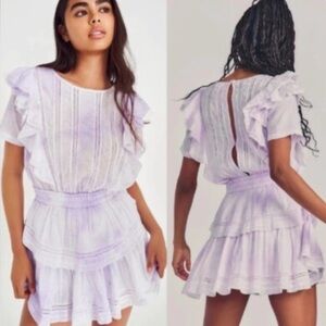 LoveShackFancy Natasha Mini Dress Ruffle Swiss Dot Tie Dye Violet